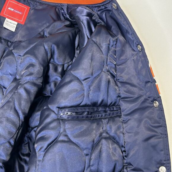 Vintage Denver Broncos Jacket Mens 3XL NFL Satin Bomber Reebok Blue Orange Snap - Picture 6 of 16